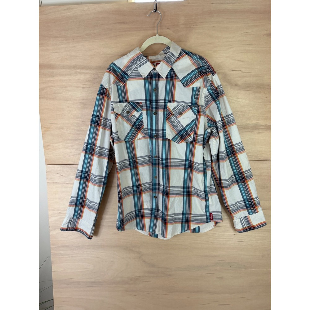 Wrangler Mens Plaid Western Button Down Shirt Large Multi-Color Long Sleeve